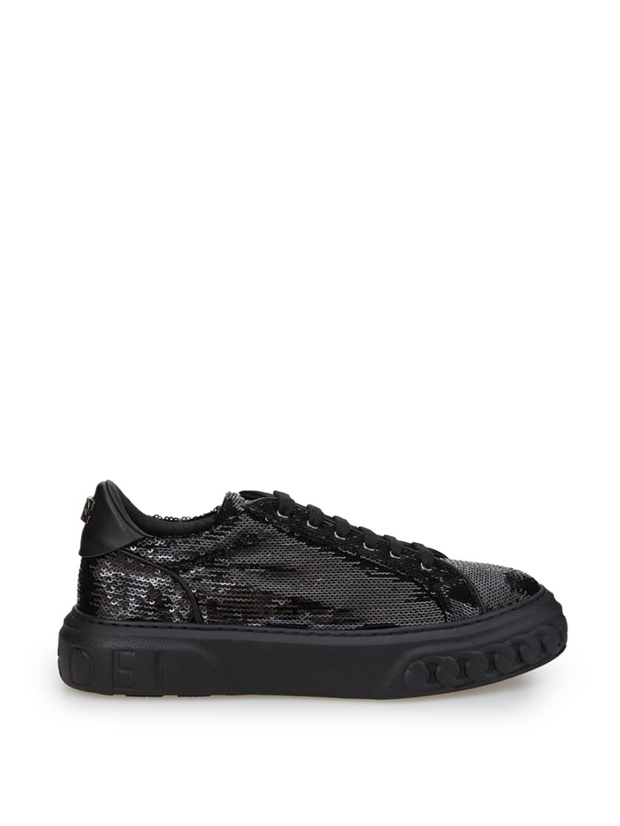 Women Casadei Women'S Sneakers | Casadei Black Sequins Off-Road Sneakers