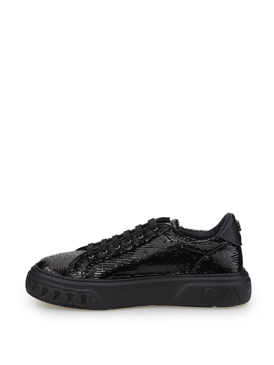 Women Casadei Women'S Sneakers | Casadei Black Sequins Off-Road Sneakers