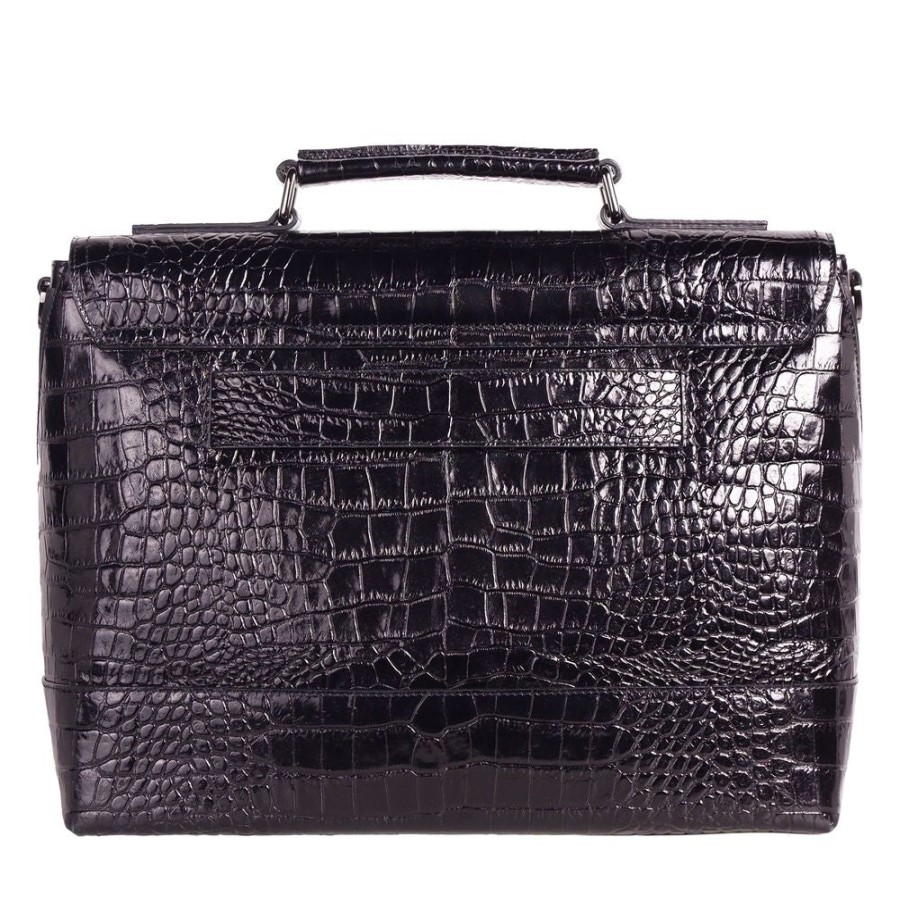 Men Cavalli Class Men'S Briefcases | Cavalli Class Black Leather Di Calfskin Briefcase