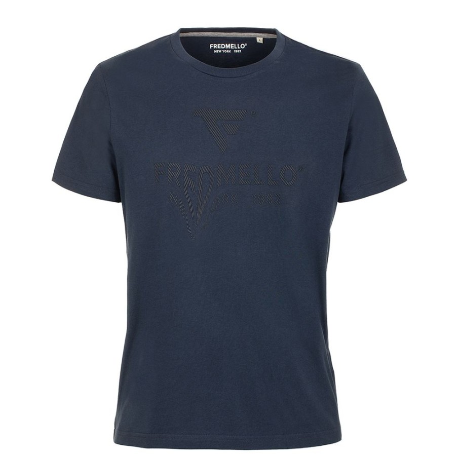 Men Fred Mello Men'S T-Shirts | Fred Mello Chic Blue Crewneck Cotton Tee