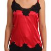 Women Dolce & Gabbana Women'S Sleepwear | Dolce & Gabbana Red Floral Lace Silk Satin Camisole Lingerie Top