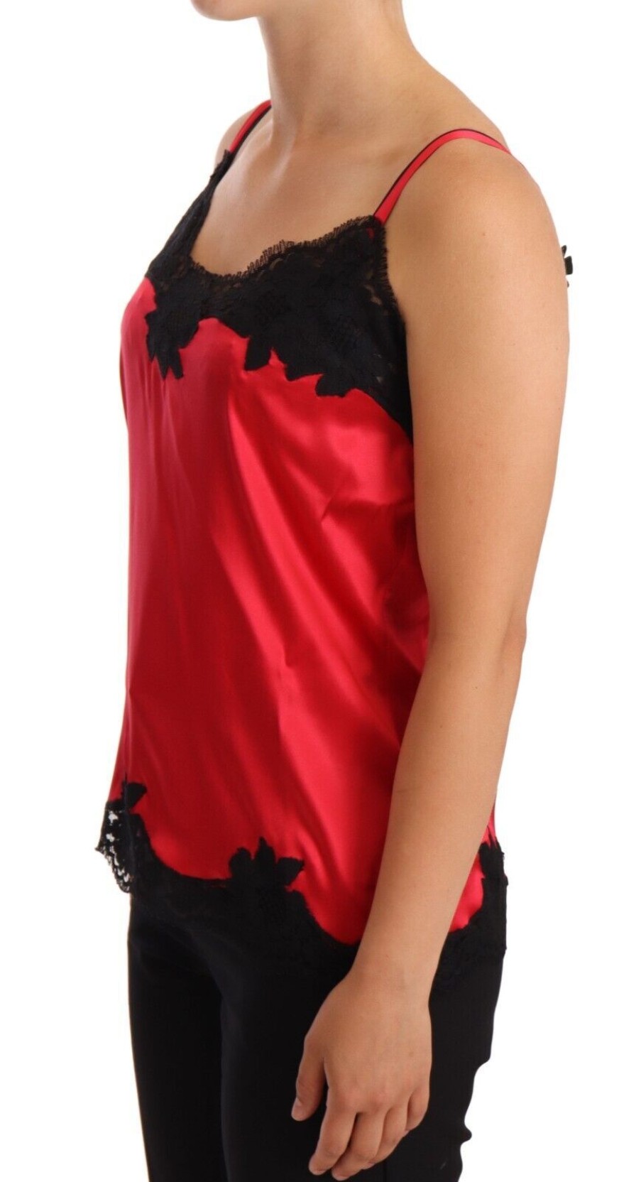 Women Dolce & Gabbana Women'S Sleepwear | Dolce & Gabbana Red Floral Lace Silk Satin Camisole Lingerie Top