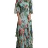 Women Dolce & Gabbana Women'S Dresses | Dolce & Gabbana Blue Floral Print Tiered Long Maxi Dress