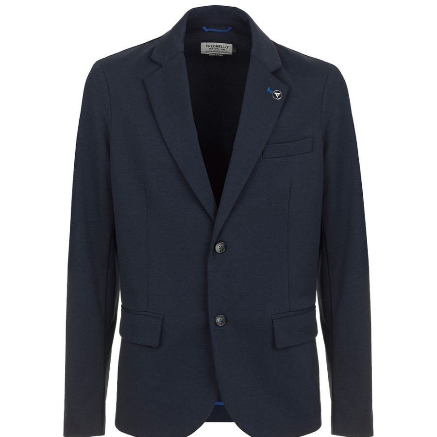 Men Fred Mello Men'S Blazers | Fred Mello Elegant Blue Cotton Blend Jacket