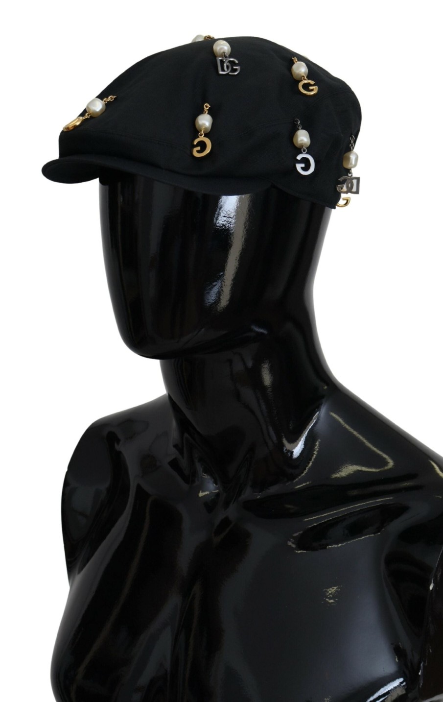 Men Dolce & Gabbana Men'S Hats & Caps | Dolce & Gabbana Black Cotton Embellished Newsboy Men Hat