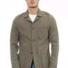 Men Distretto12 Men'S Blazers | Distretto12 Elegant Green Fabric Jacket With Front Pockets