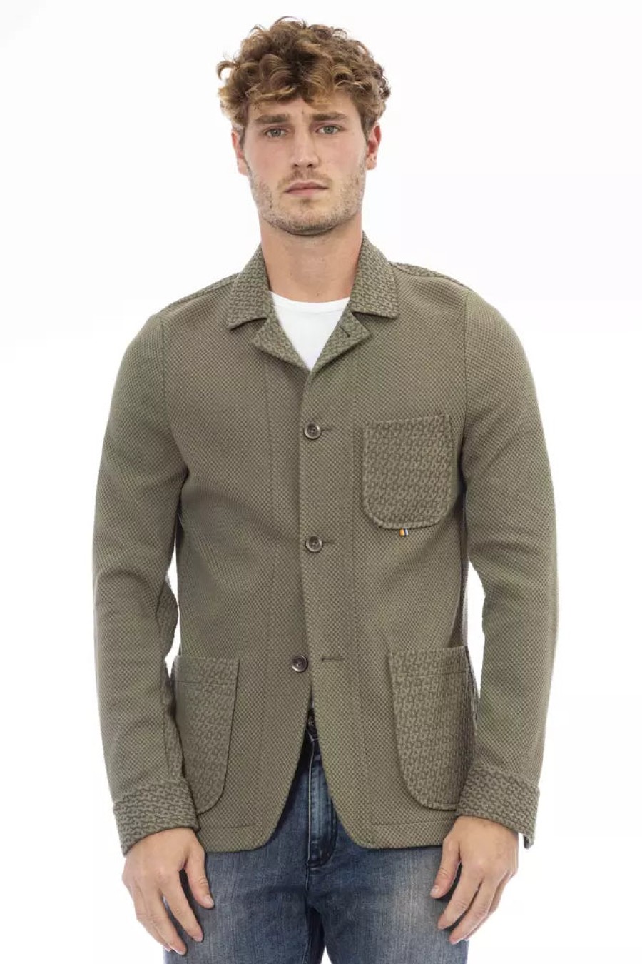 Men Distretto12 Men'S Blazers | Distretto12 Elegant Green Fabric Jacket With Front Pockets