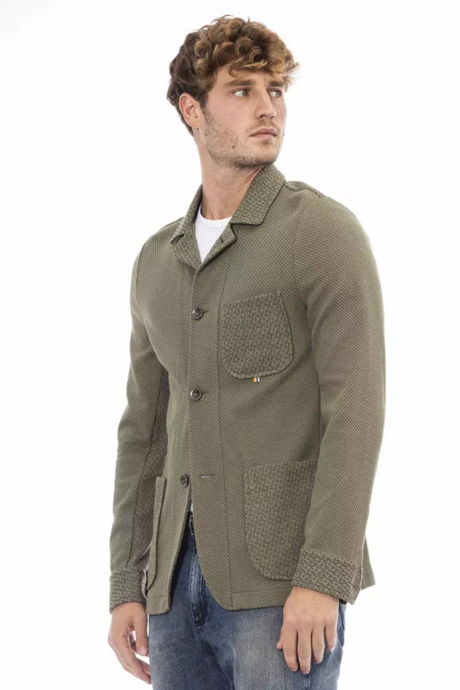 Men Distretto12 Men'S Blazers | Distretto12 Elegant Green Fabric Jacket With Front Pockets