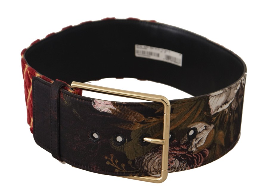 Women Dolce & Gabbana Women'S Belts | Dolce & Gabbana Multicolor Wide Leather Floral Gold Metal Buckle Belt