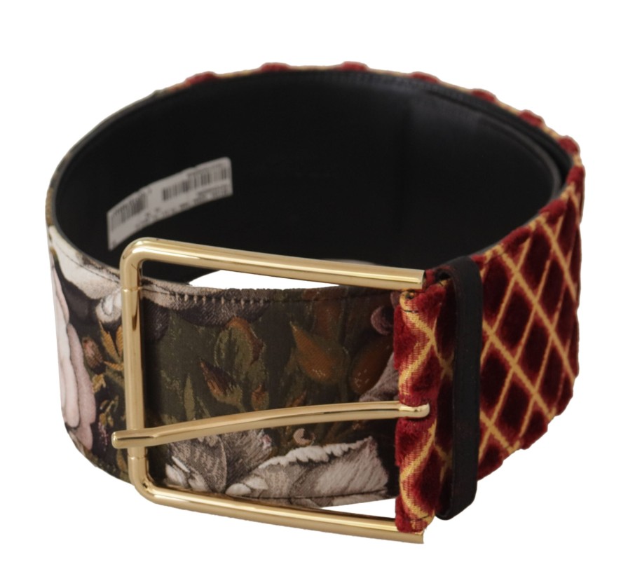 Women Dolce & Gabbana Women'S Belts | Dolce & Gabbana Multicolor Wide Leather Floral Gold Metal Buckle Belt