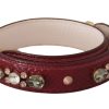 Women Dolce & Gabbana Women'S Leather Accessories | Dolce & Gabbana Bordeaux Leather Crystals Bag Shoulder Strap