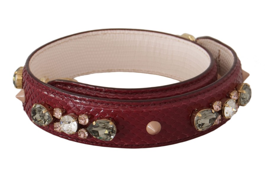 Women Dolce & Gabbana Women'S Leather Accessories | Dolce & Gabbana Bordeaux Leather Crystals Bag Shoulder Strap