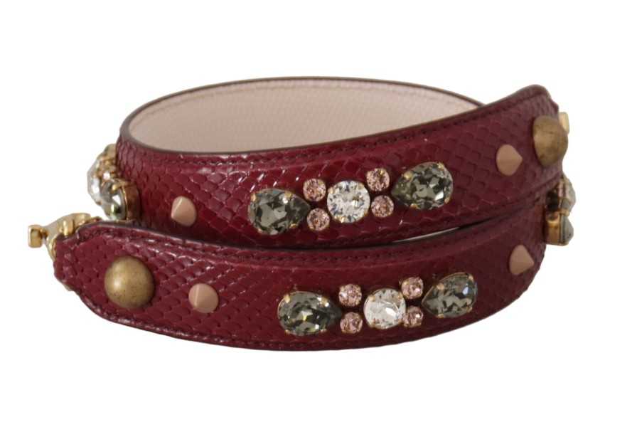 Women Dolce & Gabbana Women'S Leather Accessories | Dolce & Gabbana Bordeaux Leather Crystals Bag Shoulder Strap