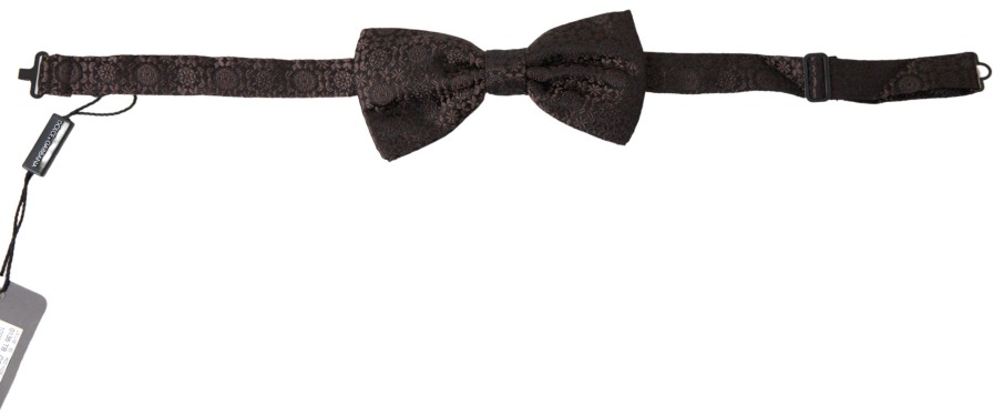 Men Dolce & Gabbana Men'S Ties & Bowties | Dolce & Gabbana Brown Floral Jacquard Adjustable Neck Papillon Bow Tie