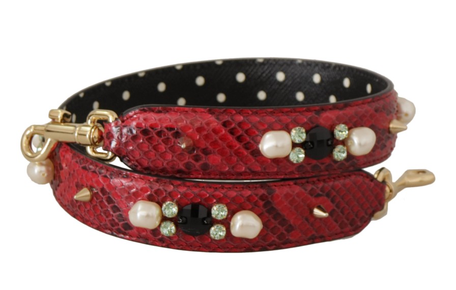 Women Dolce & Gabbana Women'S Leather Accessories | Dolce & Gabbana Red Exotic Leather Crystals Bag Shoulder Strap