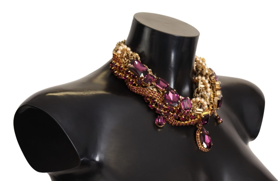 Women Dolce & Gabbana Women'S Necklaces | Dolce & Gabbana Gold Brass Sicily Purple Crystal Necklace