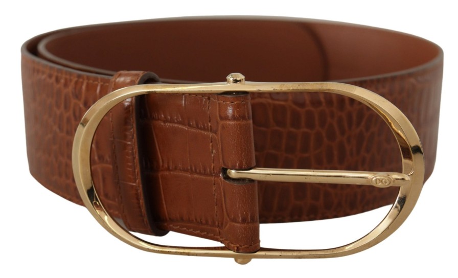 Women Dolce & Gabbana Women'S Belts | Dolce & Gabbana Brown Wide Waist Leather Gold Oval Metal Buckle Belt