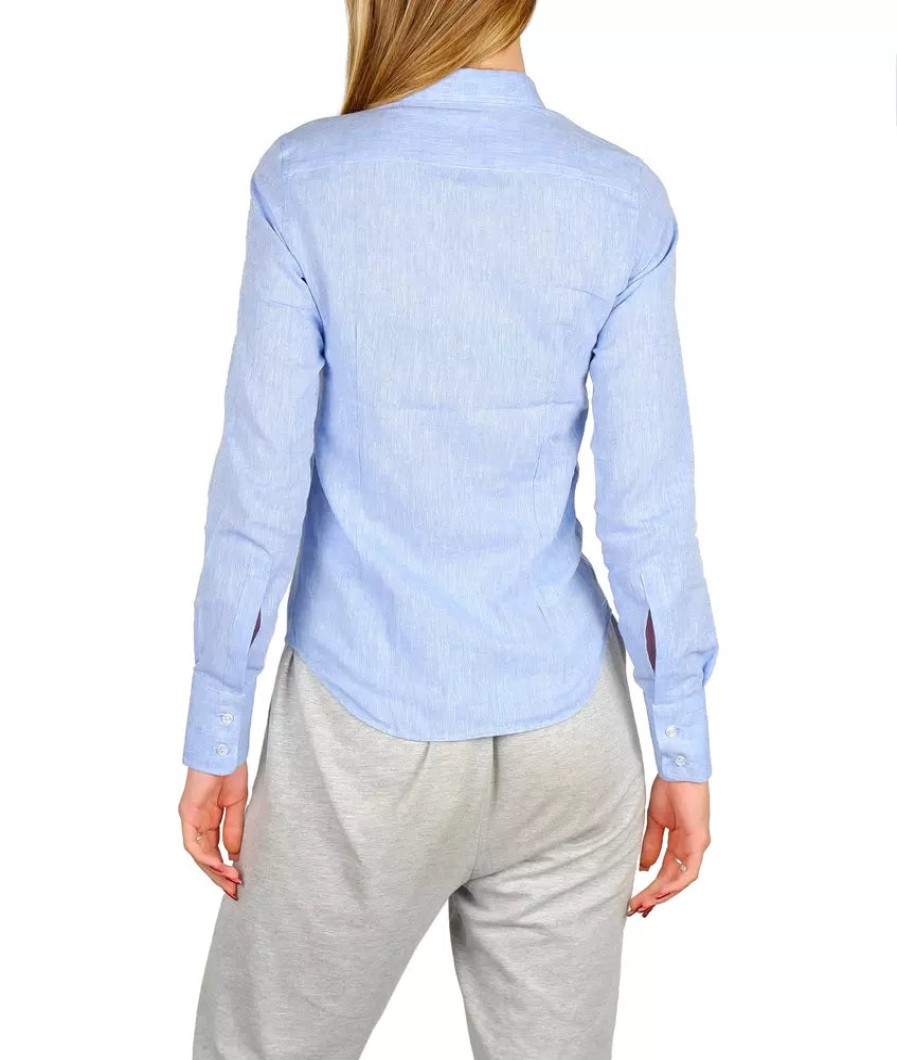 Women Made in Italy Women'S Shirts | Made In Italy Elegant Light Blue Cotton-Linen Blend Shirt