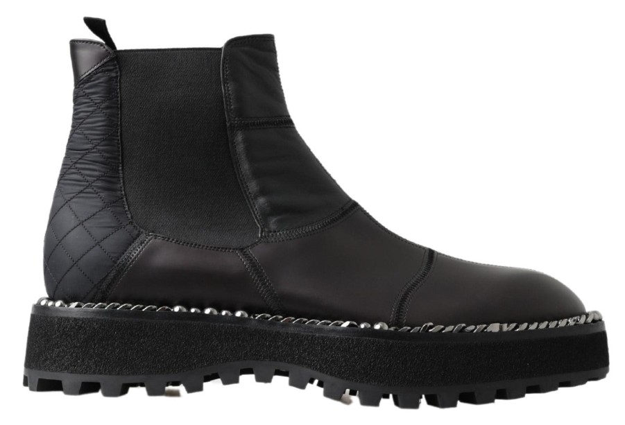 Men Dolce & Gabbana Men'S Boots | Dolce & Gabbana Black Leather Slip On Stretch Boots