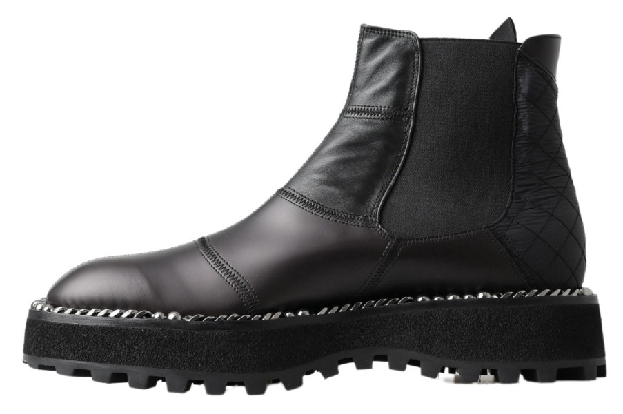 Men Dolce & Gabbana Men'S Boots | Dolce & Gabbana Black Leather Slip On Stretch Boots