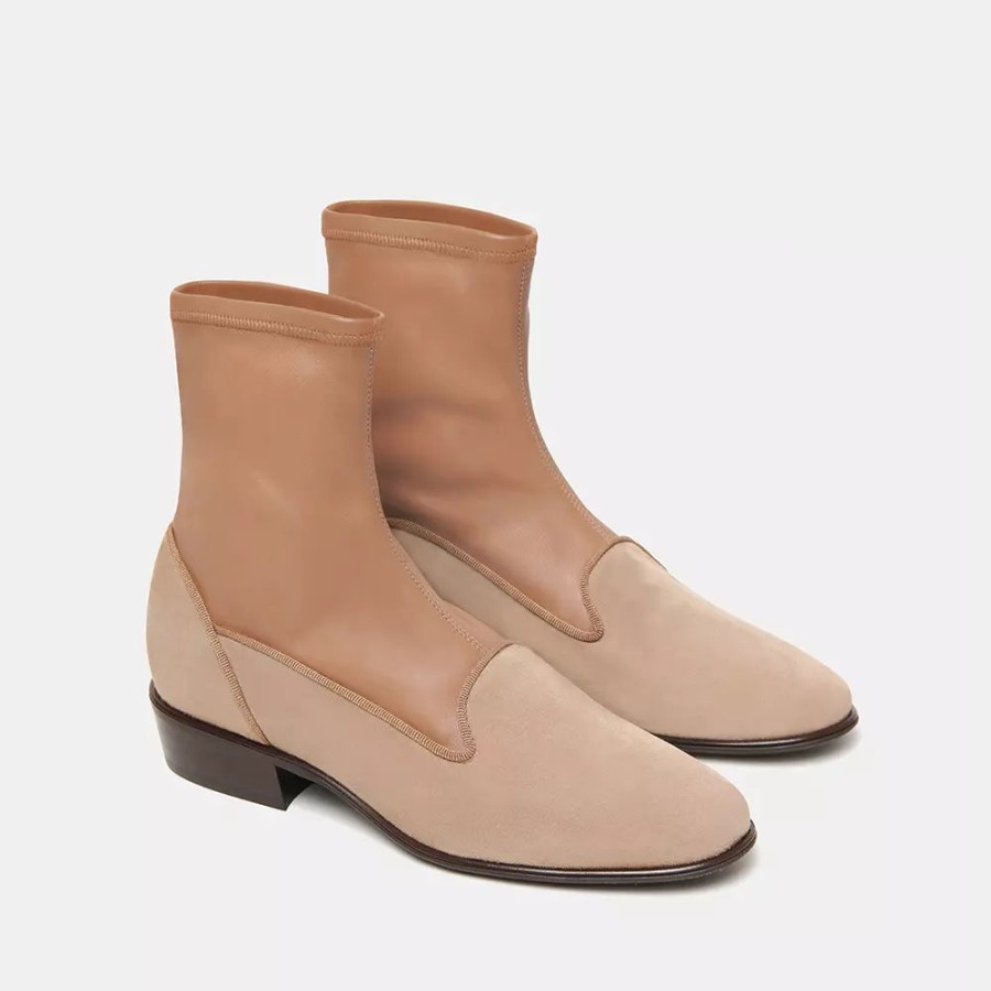 Women Charles Philip Women'S Boots | Charles Philip Elegant Beige Suede Ankle Boots With Velvet Upper