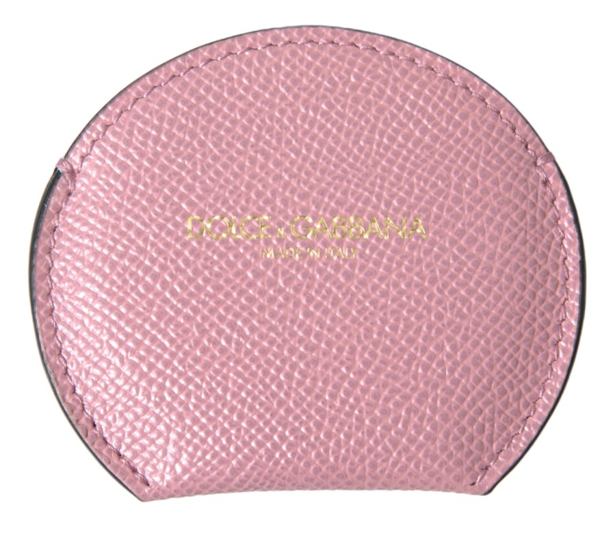 Women Dolce & Gabbana Women'S Others Accessories | Dolce & Gabbana Pink Calfskin Leather Round Logo Print Hand Mirror Hol