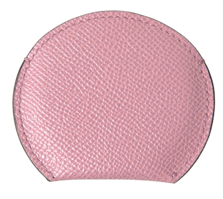 Women Dolce & Gabbana Women'S Others Accessories | Dolce & Gabbana Pink Calfskin Leather Round Logo Print Hand Mirror Hol