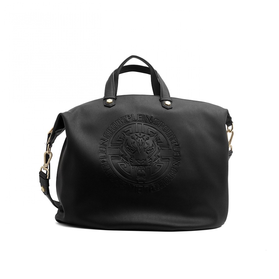 Women Plein Sport Women'S Crossbody Bags | Plein Sport Elegant Black Sporty Shopping Bag With Logo Detail