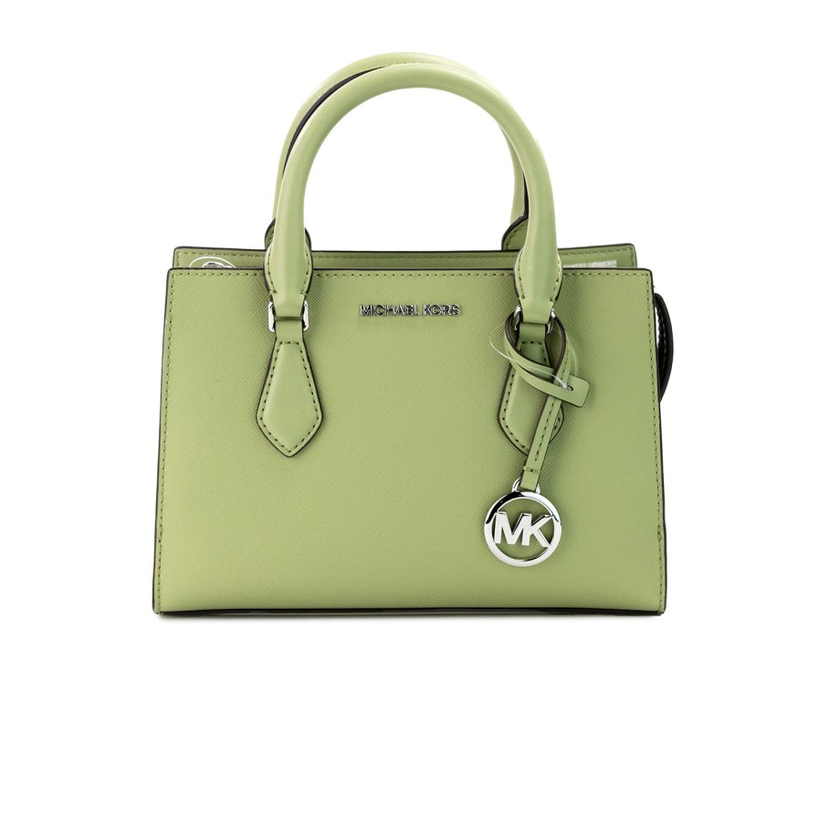 Women Michael Kors Women Satchel Bags | Michael Kors Sheila Small Light Sage Vegan Leather Center Zip Satchel