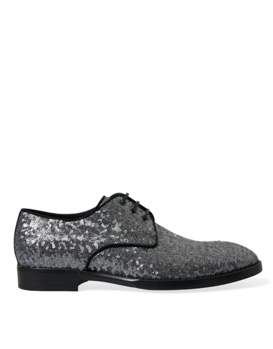 Men Dolce & Gabbana Men'S Formal | Dolce & Gabbana Silver Sequined Lace Up Men Derby Dress Shoes