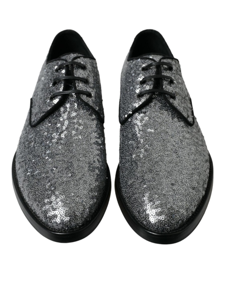 Men Dolce & Gabbana Men'S Formal | Dolce & Gabbana Silver Sequined Lace Up Men Derby Dress Shoes