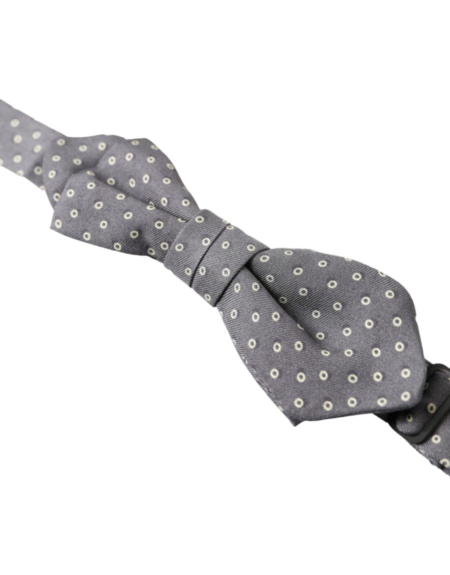 Men Dolce & Gabbana Men'S Ties & Bowties | Dolce & Gabbana Gray Polka Dots Silk Adjustable Neck Papillon Bow Tie