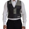 Men Dolce & Gabbana Men'S Vests | Dolce & Gabbana Multicolor Patchwork Wool Cropped Waistcoat Vest