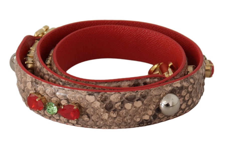 Women Dolce & Gabbana Women'S Leather Accessories | Dolce & Gabbana Brown Python Leather Crystals Shoulder Strap