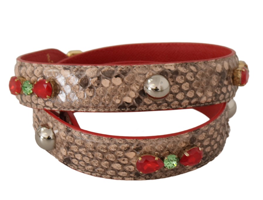 Women Dolce & Gabbana Women'S Leather Accessories | Dolce & Gabbana Brown Python Leather Crystals Shoulder Strap