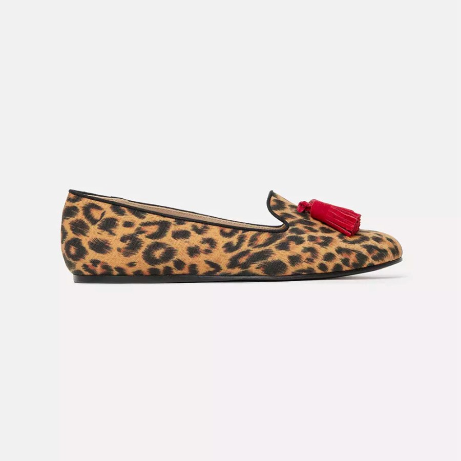 Women Charles Philip Women'S Flat Shoes | Charles Philip Silken Leopard Print Tassel Loafers