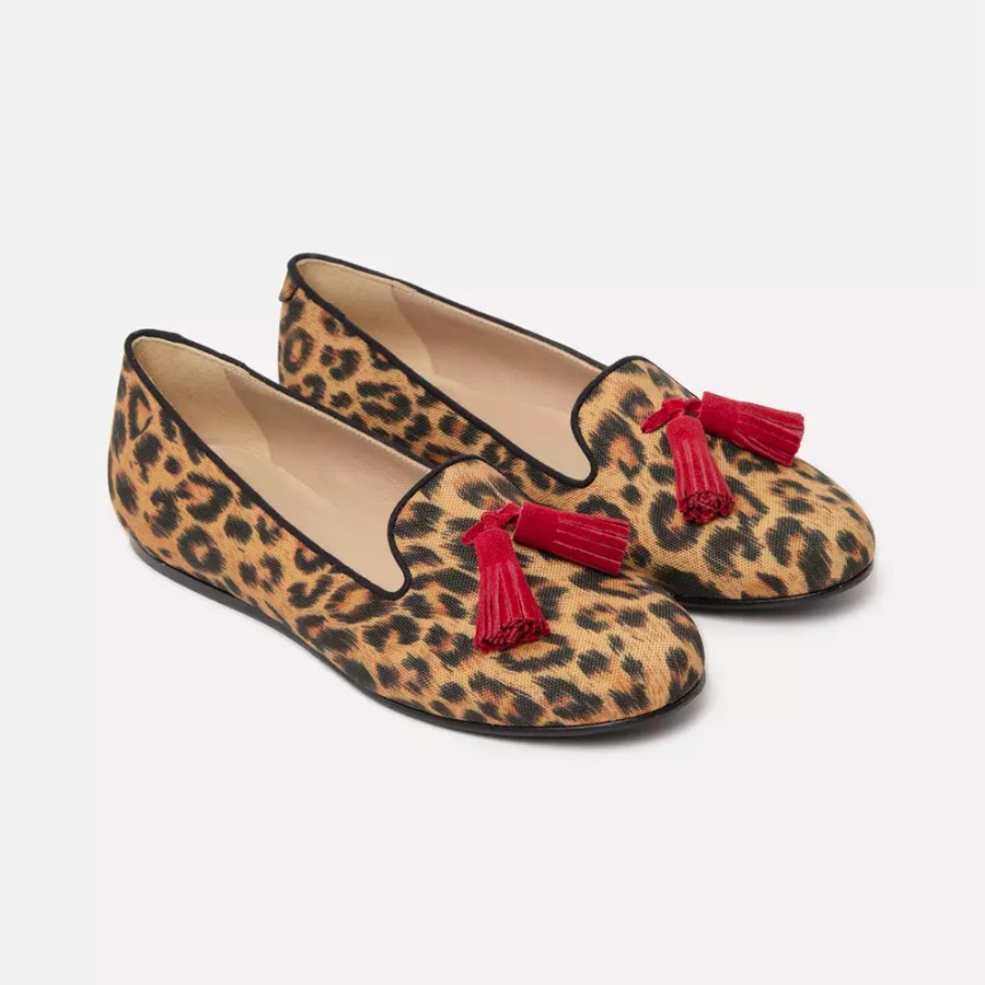 Women Charles Philip Women'S Flat Shoes | Charles Philip Silken Leopard Print Tassel Loafers