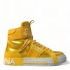 Women Dolce & Gabbana Women'S Sneakers | Dolce & Gabbana Yellow White Leather High Top Sneakers Shoes