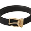 Men Dolce & Gabbana Men'S Belts | Dolce & Gabbana Black Canvas Leather Gold Metal Buckle Belt