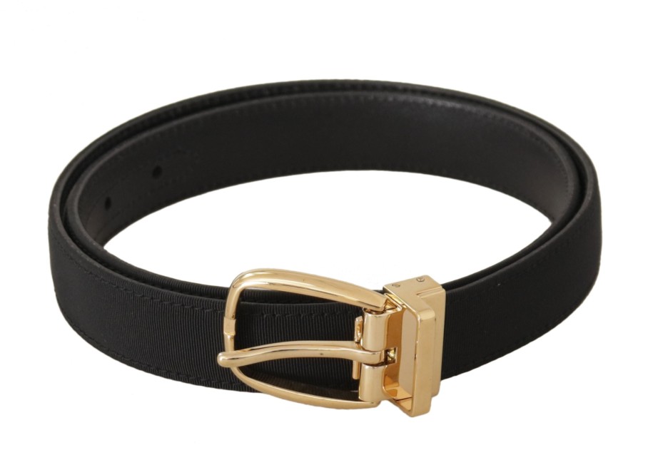 Men Dolce & Gabbana Men'S Belts | Dolce & Gabbana Black Canvas Leather Gold Metal Buckle Belt