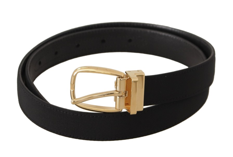 Men Dolce & Gabbana Men'S Belts | Dolce & Gabbana Black Canvas Leather Gold Metal Buckle Belt