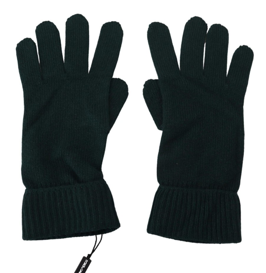 Women Dolce & Gabbana Women'S Gloves | Dolce & Gabbana Green Wrist Length Cashmere Knitted Gloves