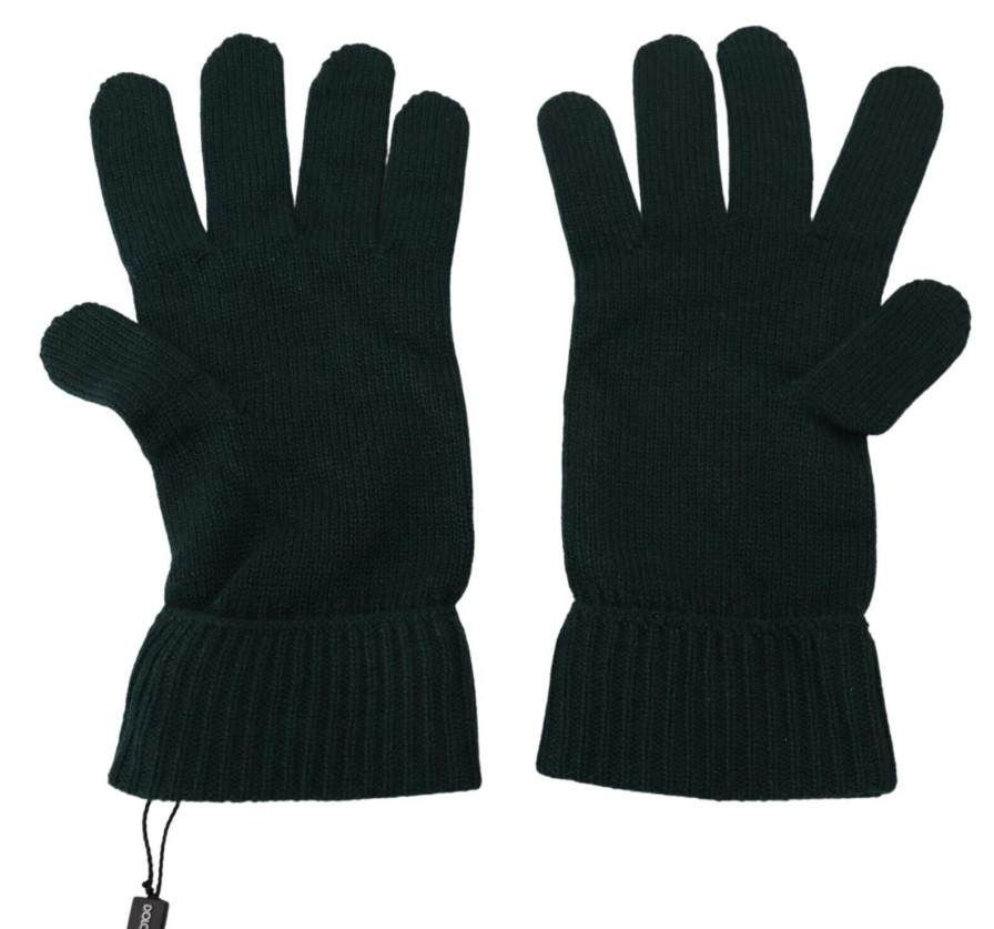 Women Dolce & Gabbana Women'S Gloves | Dolce & Gabbana Green Wrist Length Cashmere Knitted Gloves