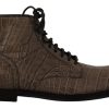 Men Dolce & Gabbana Men'S Boots | Dolce & Gabbana Gray Crocodile Leather Derby Boots