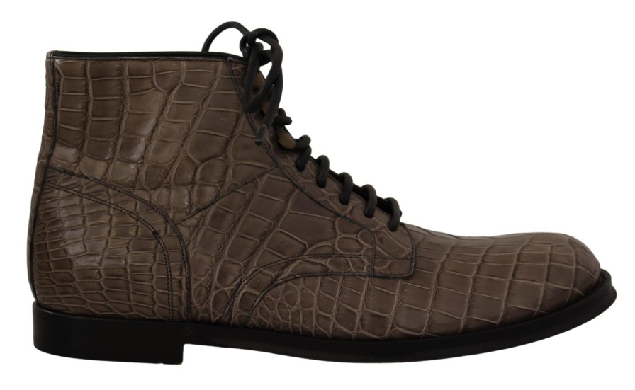 Men Dolce & Gabbana Men'S Boots | Dolce & Gabbana Gray Crocodile Leather Derby Boots