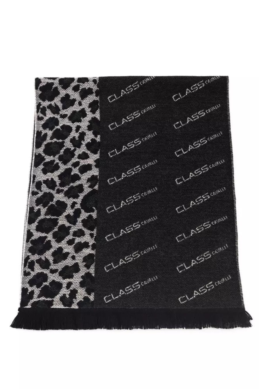 Men Cavalli Class Men'S Scarves | Cavalli Class Elegant Wool-Blend Animalier Logo Scarf