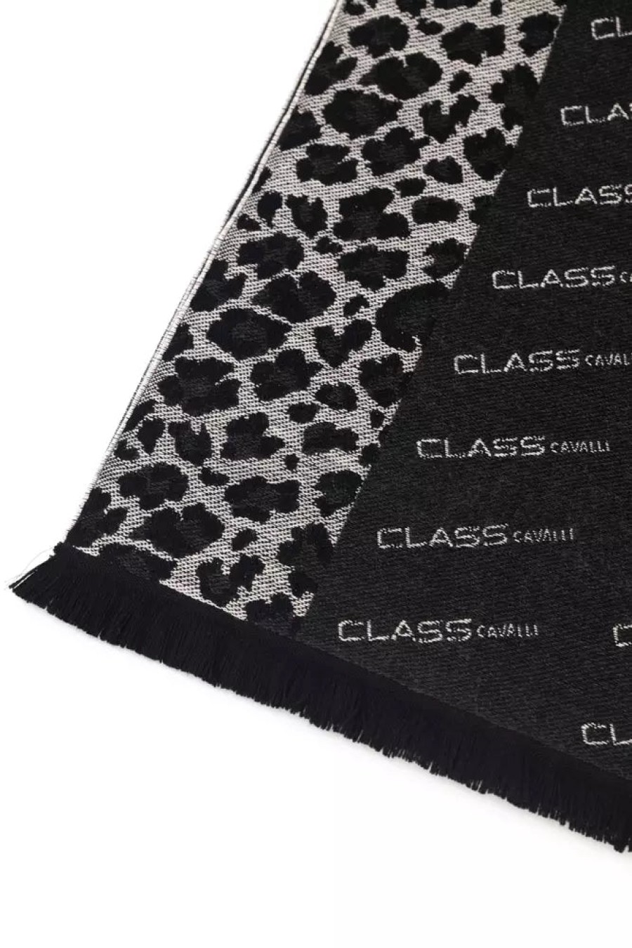 Men Cavalli Class Men'S Scarves | Cavalli Class Elegant Wool-Blend Animalier Logo Scarf