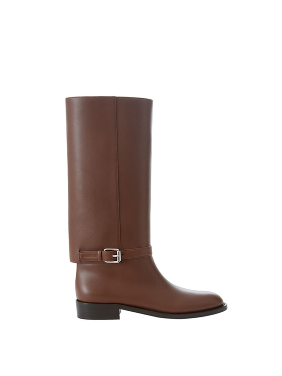 Women Burberry Women'S Boots | Burberry Buckle Embellished Leather Tobacco Boots