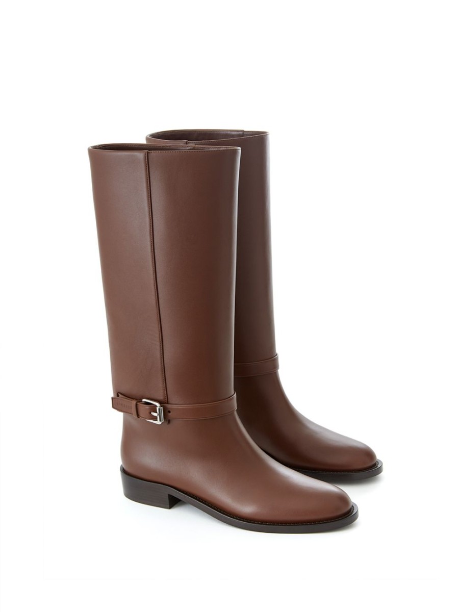 Women Burberry Women'S Boots | Burberry Buckle Embellished Leather Tobacco Boots