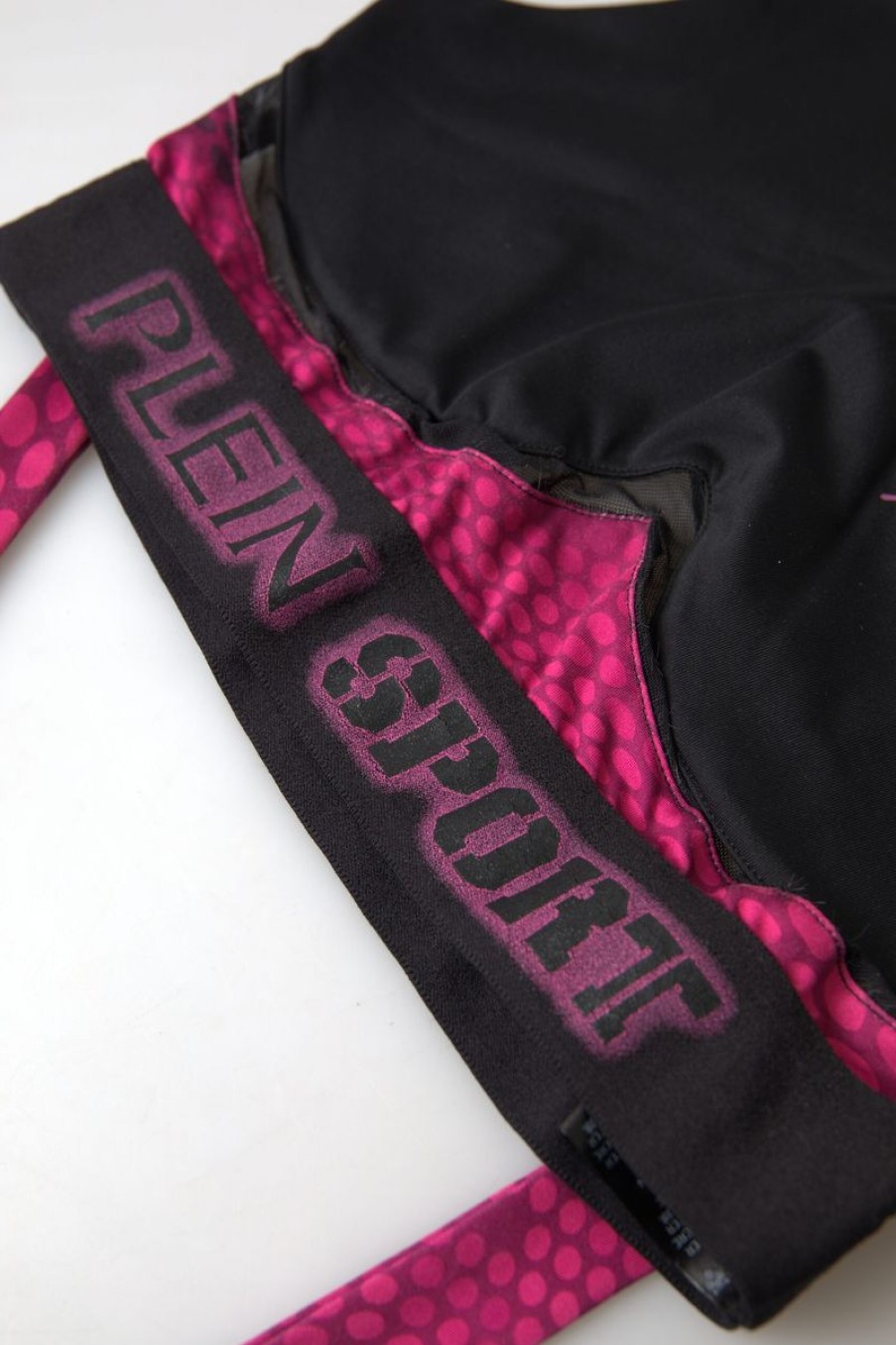 Women Plein Sport Women'S Underwear | Plein Sport Black Fuchsia Logo Athlete Hannah Bra Underwear